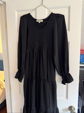 Haptics Black Smocked Maxi Dress with Long Ruffled Sleeves